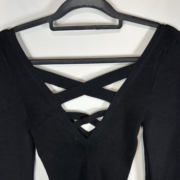 Free People Women's Bodycon Peephole Black Pullover Sweater Viscose Medium Boho - Picture 9 of 9